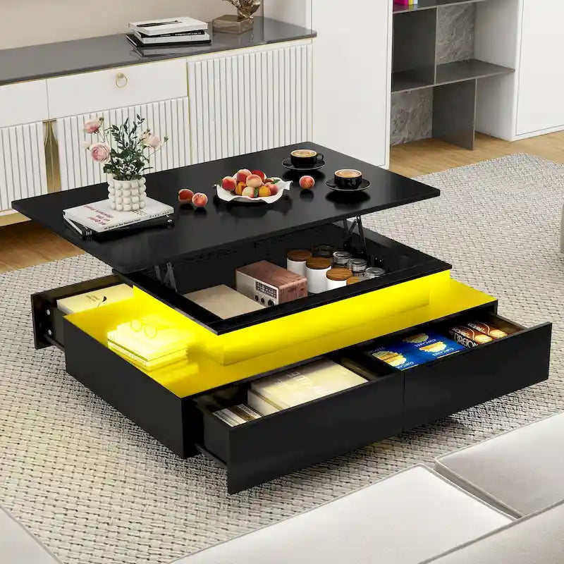 Table Basse Moderne avec Rangement LED Haute Brillance pour Salon