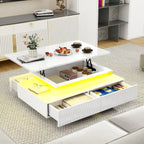 Table Basse Moderne avec Rangement LED Haute Brillance pour Salon