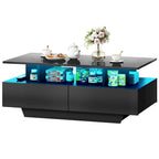 Table Basse Moderne avec Rangement LED Haute Brillance pour Salon