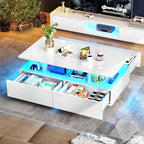 Table Basse Moderne avec Rangement LED Haute Brillance pour Salon