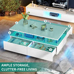 Table Basse Moderne avec Rangement LED Haute Brillance pour Salon