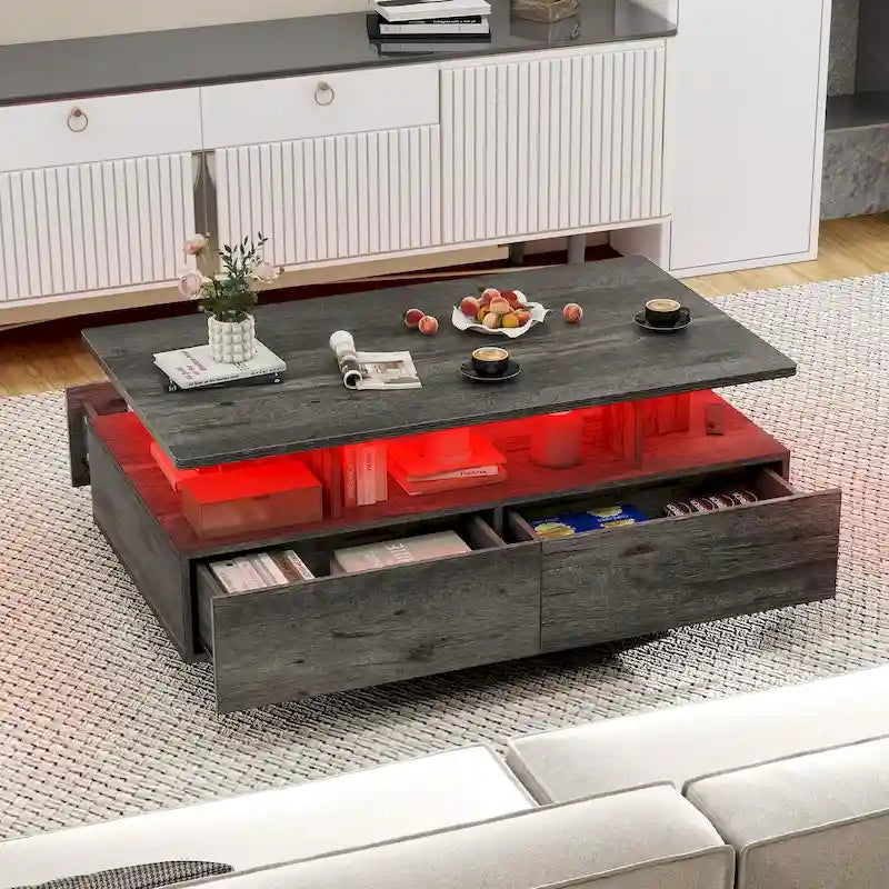 Table Basse Moderne avec Rangement LED Haute Brillance pour Salon
