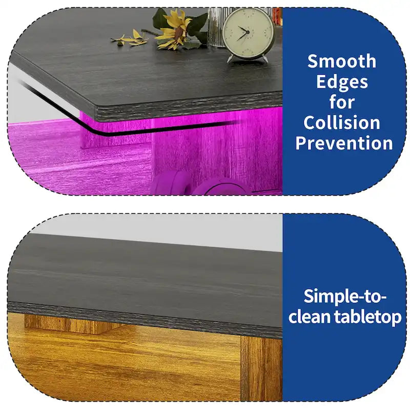 Table Basse Moderne avec Rangement LED Haute Brillance pour Salon