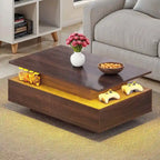 Table Basse Moderne avec Rangement LED Haute Brillance pour Salon