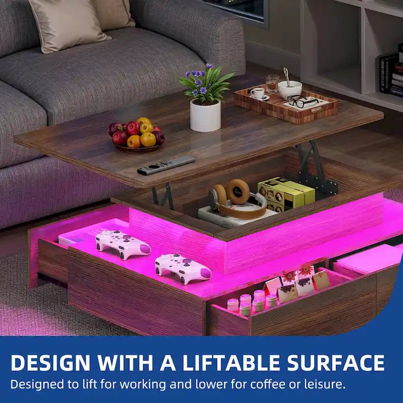 Table Basse Moderne avec Rangement LED Haute Brillance pour Salon