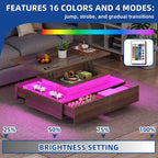 Table Basse Moderne avec Rangement LED Haute Brillance pour Salon