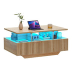 Table Basse Moderne avec Rangement LED Haute Brillance pour Salon