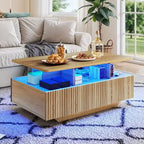 Table Basse Moderne avec Rangement LED Haute Brillance pour Salon