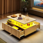Table Basse Moderne avec Rangement LED Haute Brillance pour Salon
