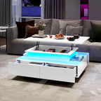 Table Basse Moderne avec Rangement LED Haute Brillance pour Salon
