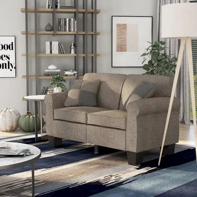 Causeuse rembourrée en tissu de lin contemporain par Furniture of America