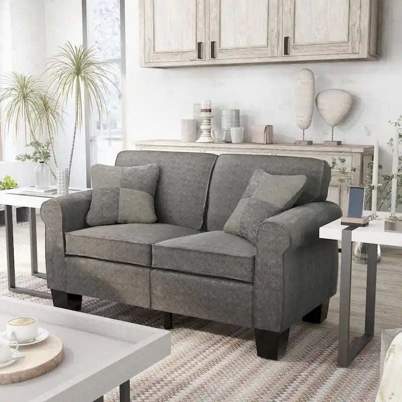 Causeuse rembourrée en tissu de lin contemporain par Furniture of America