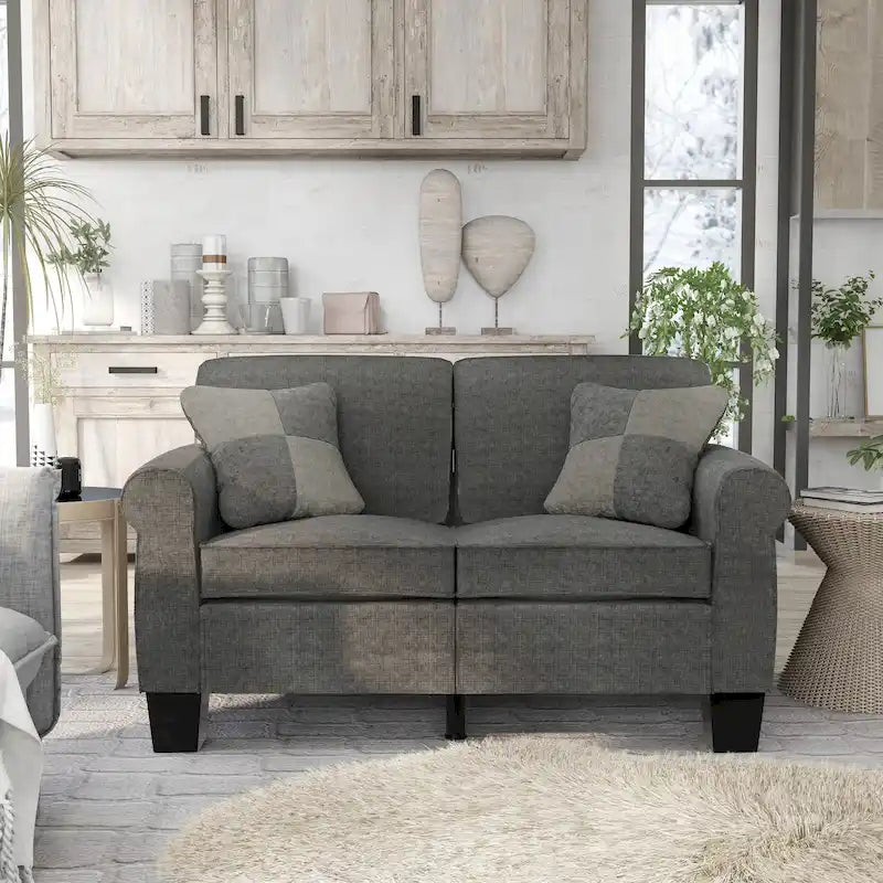 Causeuse rembourrée en tissu de lin contemporain par Furniture of America