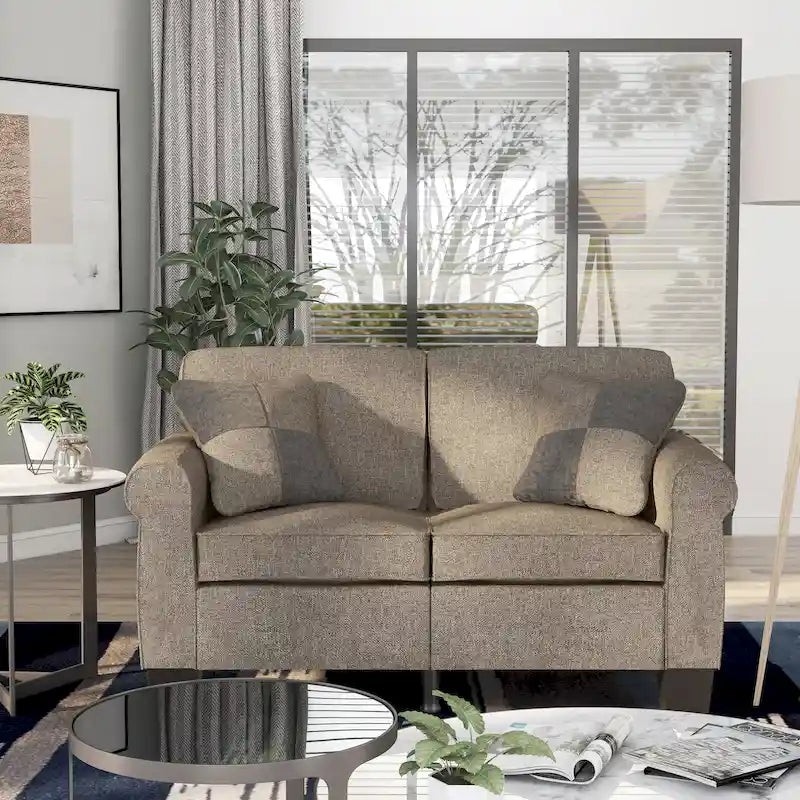 Causeuse rembourrée en tissu de lin contemporain par Furniture of America
