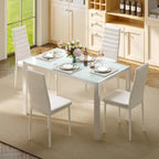 Table à manger 5 pièces en verre, chaises de cuisine modernes pour 4 personnes avec dossier haut en cuir PU