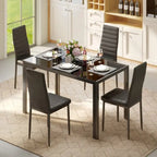Table à manger 5 pièces en verre, chaises de cuisine modernes pour 4 personnes avec dossier haut en cuir PU