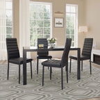 Table à manger 5 pièces en verre, chaises de cuisine modernes pour 4 personnes avec dossier haut en cuir PU