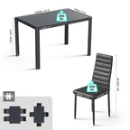 Table à manger 5 pièces en verre, chaises de cuisine modernes pour 4 personnes avec dossier haut en cuir PU