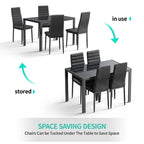 Table à manger 5 pièces en verre, chaises de cuisine modernes pour 4 personnes avec dossier haut en cuir PU