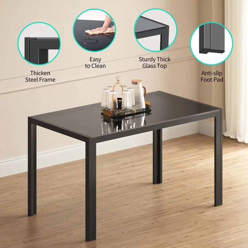 Table à manger 5 pièces en verre, chaises de cuisine modernes pour 4 personnes avec dossier haut en cuir PU