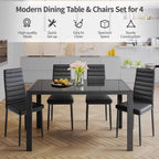 Table à manger 5 pièces en verre, chaises de cuisine modernes pour 4 personnes avec dossier haut en cuir PU