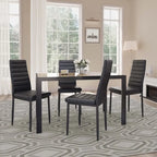 Table à manger 5 pièces en verre, chaises de cuisine modernes pour 4 personnes avec dossier haut en cuir PU