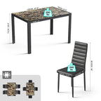 Table à manger 5 pièces en verre, chaises de cuisine modernes pour 4 personnes avec dossier haut en cuir PU