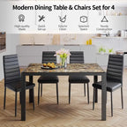 Table à manger 5 pièces en verre, chaises de cuisine modernes pour 4 personnes avec dossier haut en cuir PU