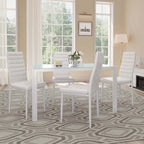 Table à manger 5 pièces en verre, chaises de cuisine modernes pour 4 personnes avec dossier haut en cuir PU