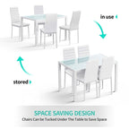 Table à manger 5 pièces en verre, chaises de cuisine modernes pour 4 personnes avec dossier haut en cuir PU