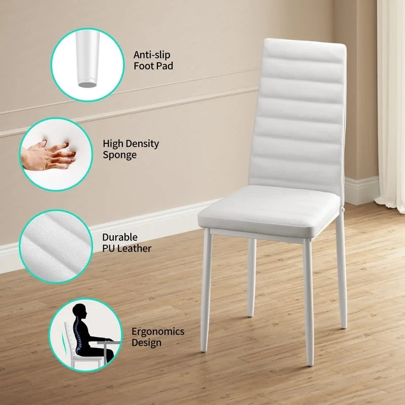 Table à manger 5 pièces en verre, chaises de cuisine modernes pour 4 personnes avec dossier haut en cuir PU