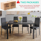 Table à manger 5 pièces en verre, chaises de cuisine modernes pour 4 personnes avec dossier haut en cuir PU