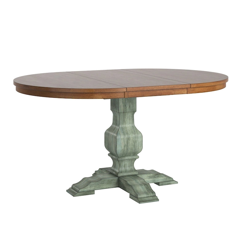 Table de salle à manger ovale en bois massif bicolore