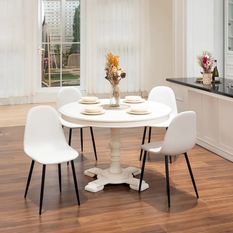 Dining Chair of 4 Suede Fabric Side Seating with Black Metal Legs