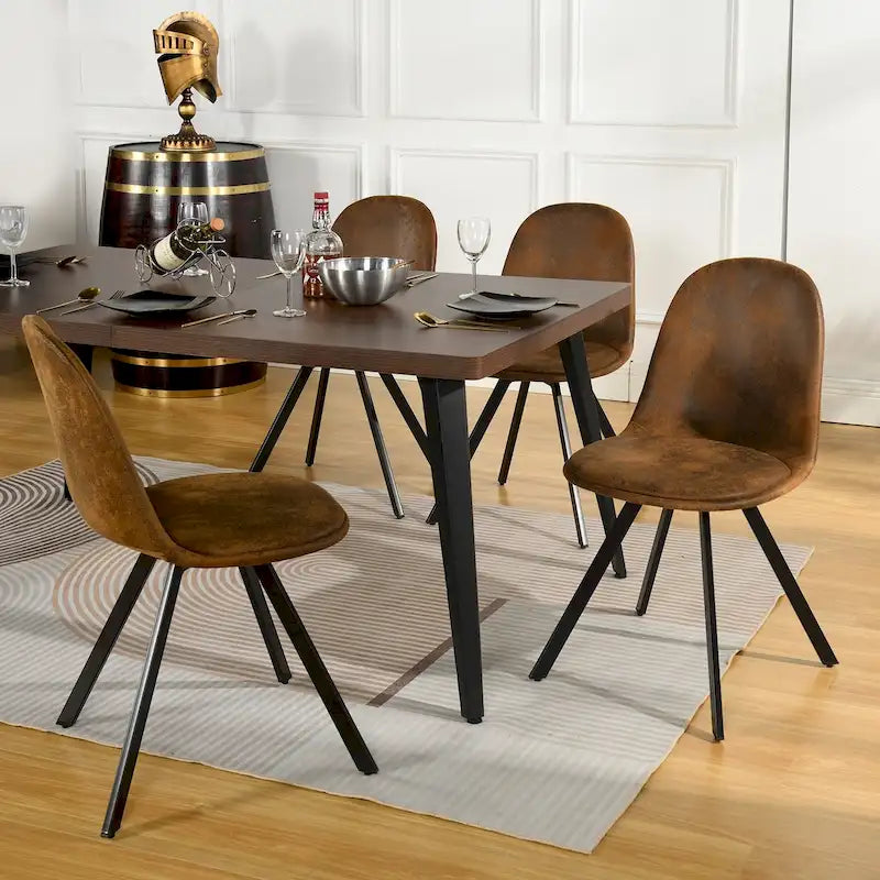 Chaise de salle à manger lot de 4 en tissu suédine avec pieds en métal noir