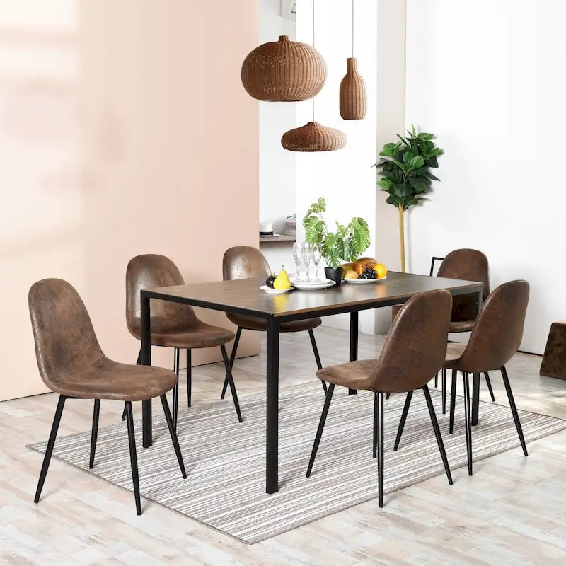 Chaise de salle à manger lot de 4 en tissu suédine avec pieds en métal noir