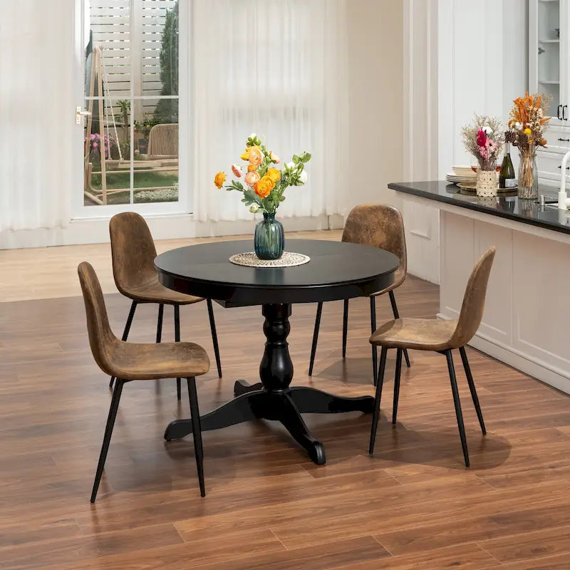 Chaise de salle à manger lot de 4 en tissu suédine avec pieds en métal noir