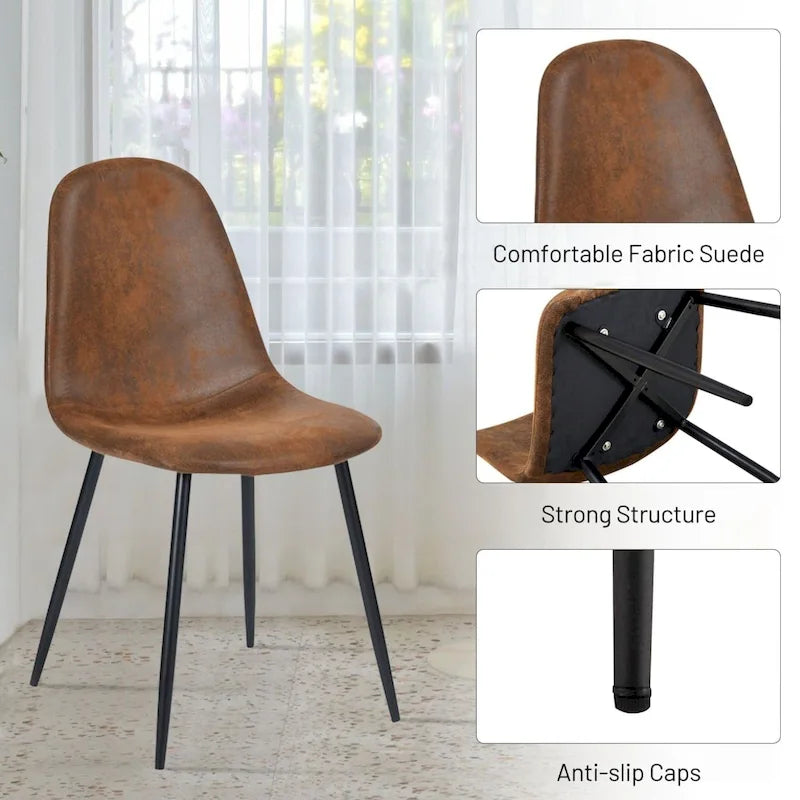 Chaise de salle à manger lot de 4 en tissu suédine avec pieds en métal noir