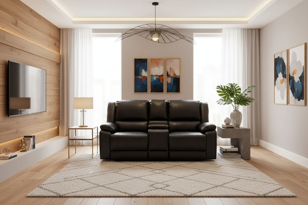 Causeuse inclinable manuelle en similicuir, style contemporain, largeur 72 po