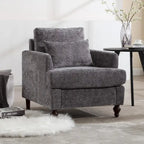 Fauteuil Chenille Rembourré en Bois Style Mid-Century pour Salon