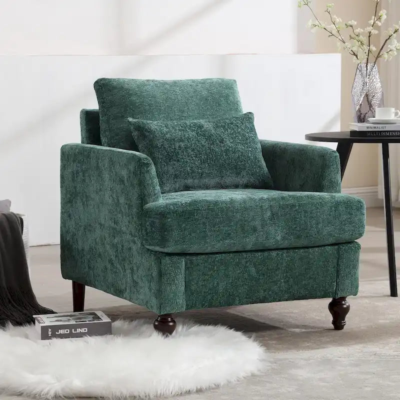 Fauteuil Chenille Rembourré en Bois Style Mid-Century pour Salon