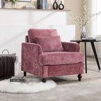 Fauteuil Chenille Rembourré en Bois Style Mid-Century pour Salon
