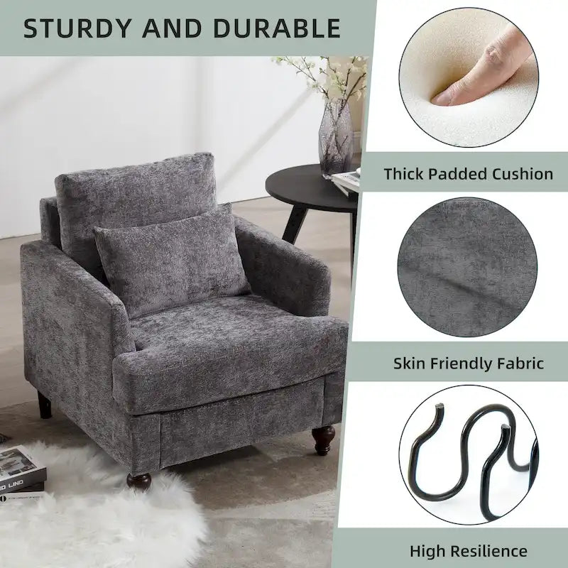 Fauteuil Chenille Rembourré en Bois Style Mid-Century pour Salon