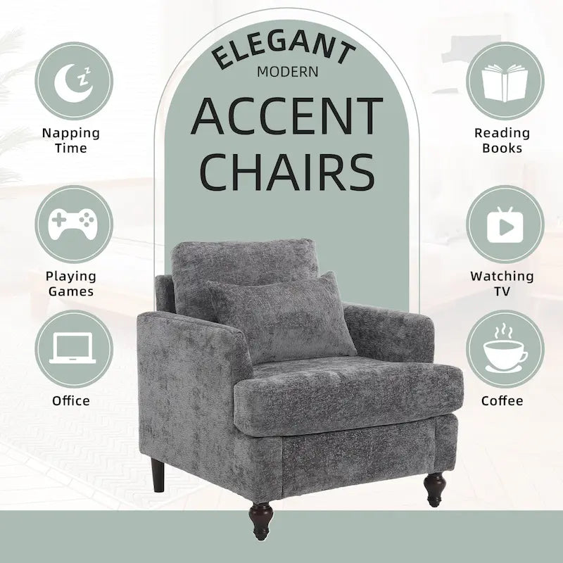 Fauteuil Chenille Rembourré en Bois Style Mid-Century pour Salon