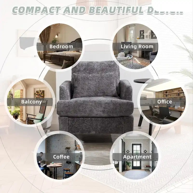 Fauteuil Chenille Rembourré en Bois Style Mid-Century pour Salon