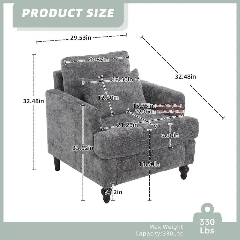 Fauteuil Chenille Rembourré en Bois Style Mid-Century pour Salon