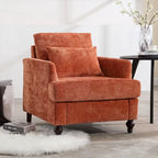 Fauteuil Chenille Rembourré en Bois Style Mid-Century pour Salon