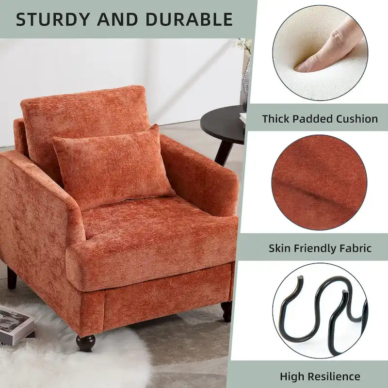 Fauteuil Chenille Rembourré en Bois Style Mid-Century pour Salon