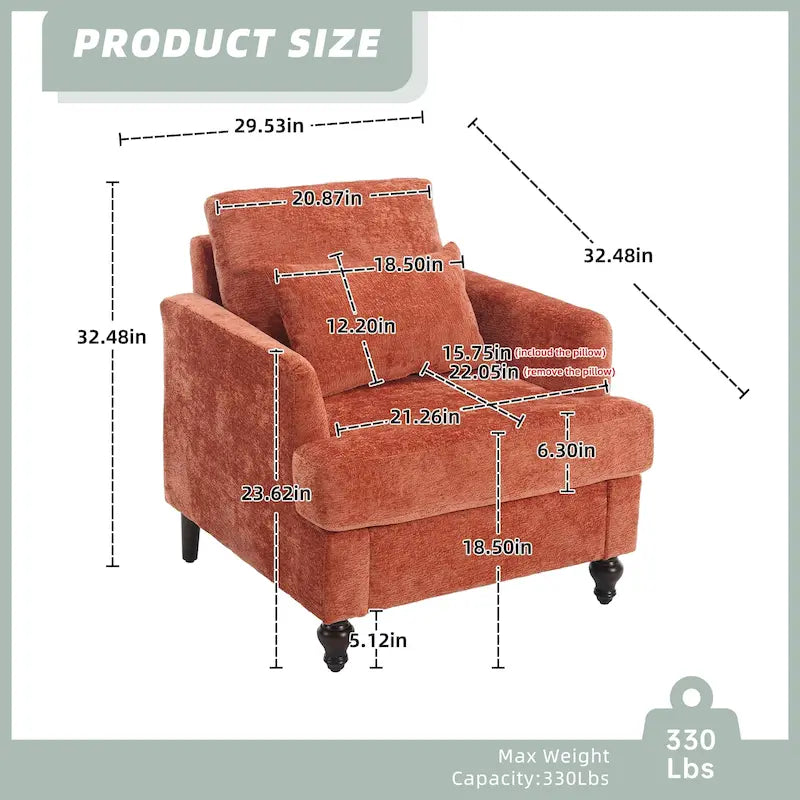 Fauteuil Chenille Rembourré en Bois Style Mid-Century pour Salon