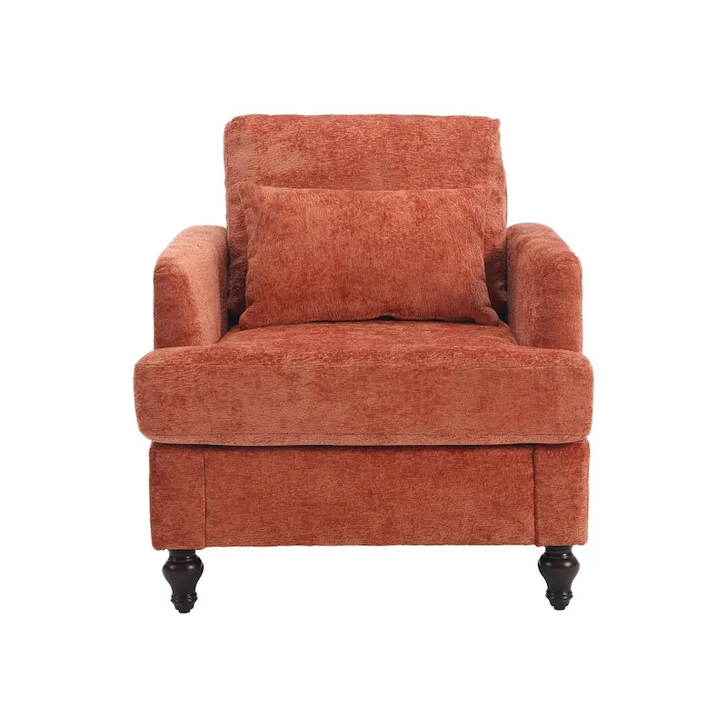 Fauteuil Chenille Rembourré en Bois Style Mid-Century pour Salon